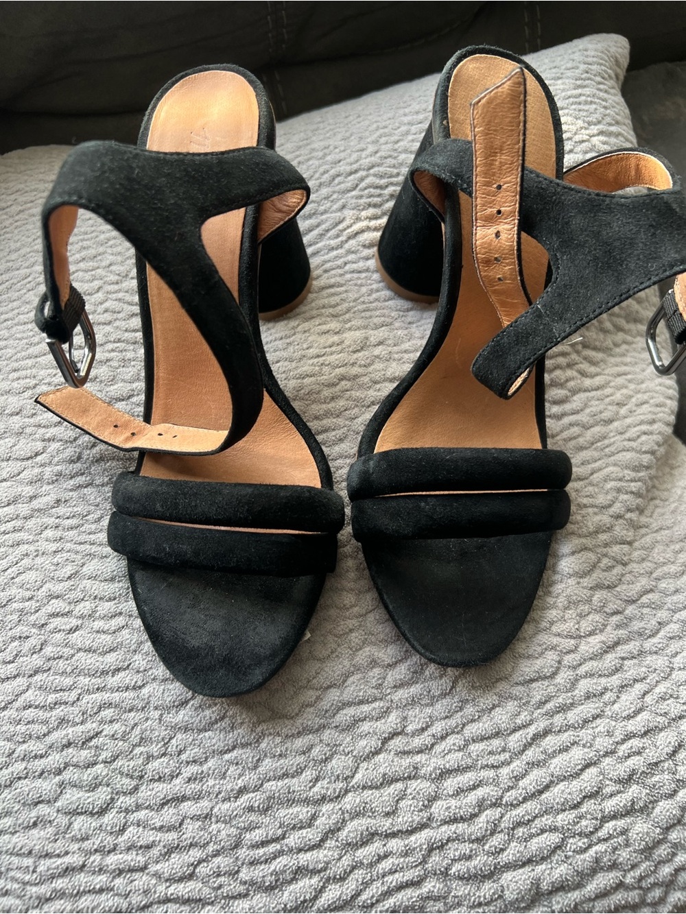 Madewell Black Suede Strappy Block Heels